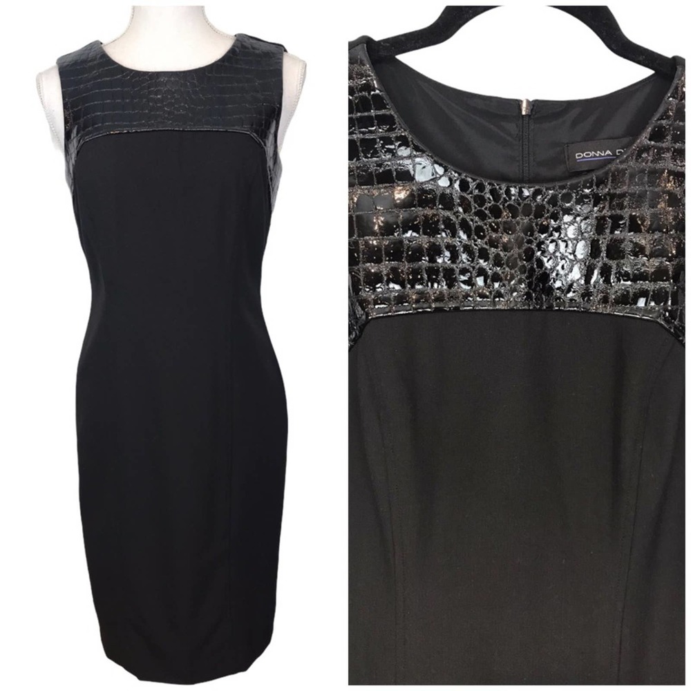 Donna Degnan  sheath midi dress leather patch 2